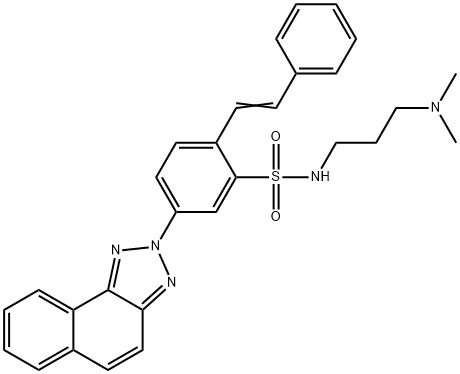 N-[3-(Dimethylamino)propyl]-5-(2H-naphtho[1,2-d]triazol-2-yl)-2-(2-phenylethenyl)benzenesulfonamide 구조식 이미지