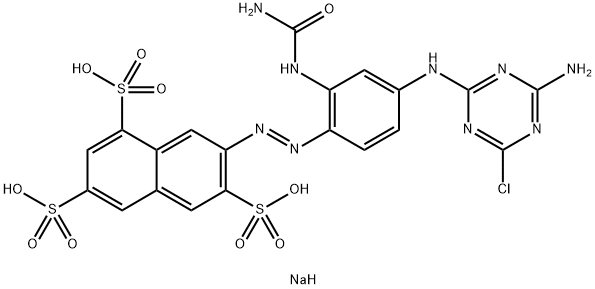 trisodium 7-[[2-[(aminocarbonyl)amino]-4-[(4-amino-6-chloro-1,3,5-triazin-2-yl)amino]phenyl]azo]naphthalene-1,3,5-trisulphonate 구조식 이미지