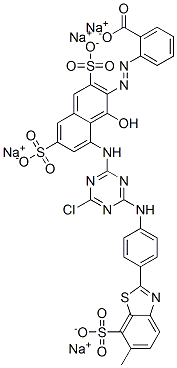 tetrasodium 2-[[8-[[4-chloro-6-[[4-(6-methyl-7-sulphonatobenzothiazol-2-yl)phenyl]amino]-1,3,5-triazin-2-yl]amino]-1-hydroxy-3,6-disulphonato-2-naphthyl]azo]benzoate 구조식 이미지