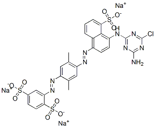 trisodium 2-[[4-[[4-[(4-amino-6-chloro-1,3,5-triazin-2-yl)amino]-5-sulphonatonaphthyl]azo]-2,5-dimethylphenyl]azo]benzene-1,4-disulphonate Structure
