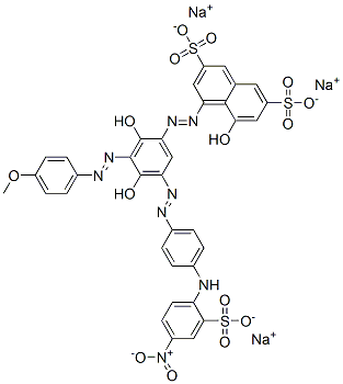 trisodium 4-[[2,4-dihydroxy-3-[(4-methoxyphenyl)azo]-5-[[4-[(4-nitro-2-sulphonatophenyl)amino]phenyl]azo]phenyl]azo]-5-hydroxynaphthalene-2,7-disulphonate Structure