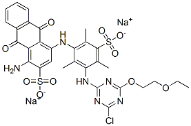 disodium 1-amino-4-[[3-[[4-chloro-6-(2-ethoxyethoxy)-1,3,5-triazin-2-yl]amino]-2,4,6-trimethyl-5-sulphonatophenyl]amino]-9,10-dihydro-9,10-dioxoanthracene-2-sulphonate Structure