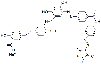 sodium 5-[[3-[[5-[[4-[[[4-[(4,5-dihydro-3-methyl-5-oxo-1H-pyrazol-4-yl)azo]phenyl]amino]carbonyl]phenyl]azo]-2,4-dihydroxyphenyl]azo]-4-hydroxyphenyl]azo]salicylate  구조식 이미지