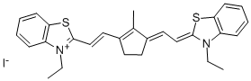 3-ETHYL-2-[(E)-2-(3-((E)-2-[3-ETHYL-1,3-BENZOTHIAZOL-2(3H)-YLIDENE]ETHYLIDENE)-2-METHYL-1-CYCLOPENTEN-1-YL)ETHENYL]-1,3-BENZOTHIAZOL-3-IUM IODIDE 구조식 이미지