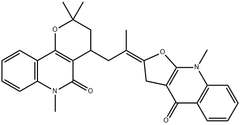 4-[2-[(2E)-2,3,4,9-Tetrahydro-9-methyl-4-oxofuro[2,3-b]quinolin-2-ylidene]propyl]-2,3,4,6-tetrahydro-2,2,6-trimethyl-5H-pyrano[3,2-c]quinolin-5-one 구조식 이미지