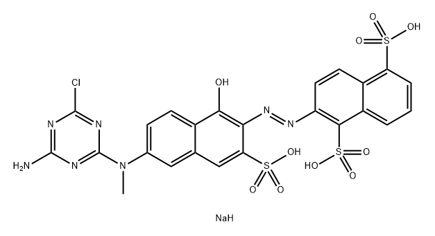 trisodium 2-[[6-[(4-amino-6-chloro-1,3,5-triazin-2-yl)methylamino]-1-hydroxy-3-sulphonato-2-naphthyl]azo]naphthalene-1,5-disulphonate 구조식 이미지