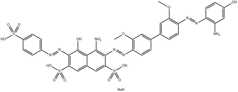 trisodium 4-amino-3-[[4'-[(2-amino-4-hydroxyphenyl)azo]-3,3'-dimethoxy[1,1'-biphenyl]-4-yl]azo]-5-hydroxy-6-[(4-sulphonatophenyl)azo]naphthalene-2,7-disulphonate  구조식 이미지