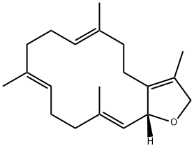 [6E,10E,14E,(-)]-2,4,5,8,9,12,13,15a-Octahydro-3,6,10,14-tetramethylcyclotetradeca[b]furan 구조식 이미지