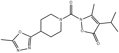 Piperidine,  1-[[3-methyl-4-(1-methylethyl)-5-oxo-2(5H)-isoxazolyl]carbonyl]-4-(5-methyl-1,3,4-oxadiazol-2-yl)-  (9CI) Structure