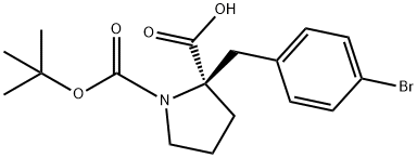 BOC-(R)-알파-(4-브로모벤질)-프롤린 구조식 이미지