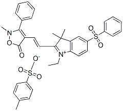 2-[2-(2,5-dihydro-2-methyl-5-oxo-3-phenylisoxazol-4-yl)vinyl]-1-ethyl-3,3-dimethyl-5-(phenylsulphonyl)-3H-indolium toluene-p-sulphonate 구조식 이미지