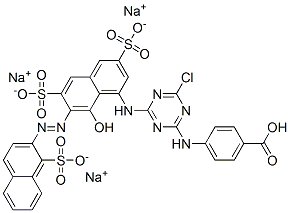 trisodium hydrogen 4-[[4-chloro-6-[[8-hydroxy-3,6-disulphonato-7-[(1-sulphonato-2-naphthyl)azo]-1-naphthyl]amino]-1,3,5-triazin-2-yl]amino]benzoate 구조식 이미지