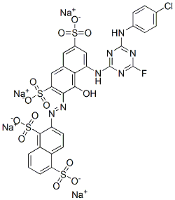 tetrasodium 2-[[8-[[4-[(4-chlorophenyl)amino]-6-fluoro-1,3,5-triazin-2-yl]amino]-1-hydroxy-3,6-disulphonato-2-naphthyl]azo]naphthalene-1,5-disulphonate Structure