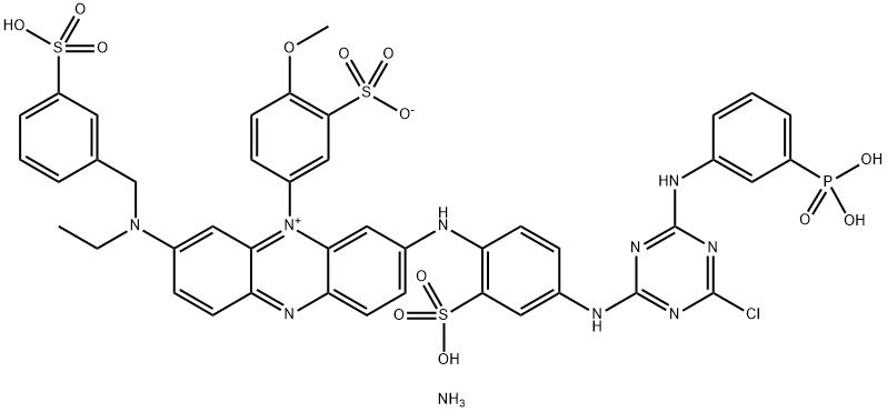 Phenazinium, 3-[[4-[[4-chloro-6-[(3-phosphonophenyl)amino]-1,3,5-triazin-2-yl]amino]-2-sulfophenyl]amino]-7-[ethyl[(3-sulfophenyl)methyl]amino]-5-(4-methoxy-3-sulfophenyl)-, hydroxide, inner salt, triammonium salt Structure