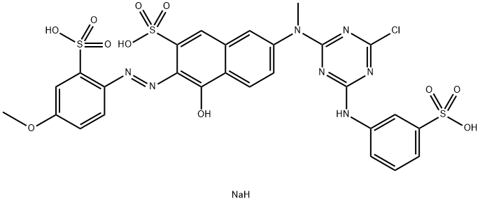 trisodium 7-[[4-chloro-6-[(3-sulphonatophenyl)amino]-1,3,5-triazin-2-yl]methylamino]-4-hydroxy-3-[(4-methoxy-2-sulphonatophenyl)azo]naphthalene-2-sulphonate 구조식 이미지