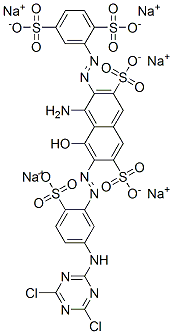 pentasodium 4-amino-6-[[5-[(4,6-dichloro-1,3,5-triazin-2-yl)amino]-2-sulphonatophenyl]azo]-3-[(2,5-disulphonatophenyl)azo]-5-hydroxynaphthalene-2,7-disulphonate 구조식 이미지