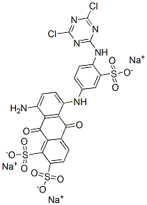 trisodium 8-amino-5-[[4-[(4,6-dichloro-1,3,5-triazin-2-yl)amino]-3-sulphonatophenyl]amino]-9,10-dihydro-9,10-dioxoanthracenedisulphonate 구조식 이미지