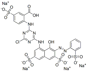 tetrasodium hydrogen 2-[[4-chloro-6-[[8-hydroxy-3,6-disulphonato-7-[(2-sulphonatophenyl)azo]-1-naphthyl]amino]-1,3,5-triazin-2-yl]amino]-5-sulphonatobenzoate 구조식 이미지