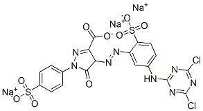 trisodium 4-[[5-[(4,6-dichloro-1,3,5-triazin-2-yl)amino]-2-sulphonatophenyl]azo]-4,5-dihydro-5-oxo-1-(4-sulphonatophenyl)-1H-pyrazole-3-carboxylate 구조식 이미지