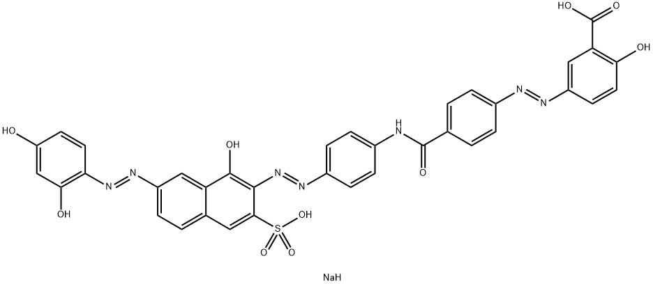 2-Hydroxy-5-[[4-[[4-[[1-hydroxy-7-[(2,4-dihydroxyphenyl)azo]-3-sodiosulfo-2-naphthalenyl]azo]phenyl]aminocarbonyl]phenyl]azo]benzoic acid sodium salt 구조식 이미지