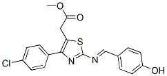 4-(p-클로로페닐)-2-[(p-하이드록시벤질리덴)아미노]-5-티아졸아세트산메틸에스테르 구조식 이미지