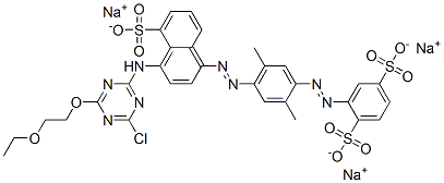 trisodium 2-[[4-[[4-[[4-chloro-6-(2-ethoxyethoxy)-1,3,5-triazin-2-yl]amino]-5-sulphonato-1-naphthyl]azo]-2,5-dimethylphenyl]azo]benzene-1,4-disulphonate 구조식 이미지