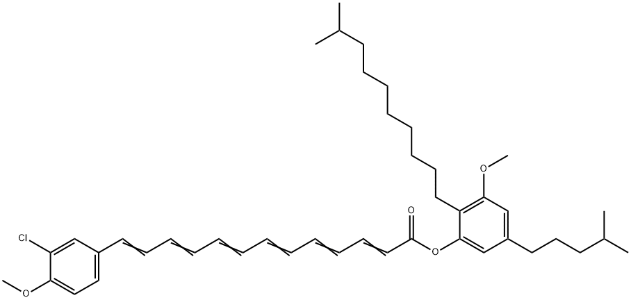 13-(3-Chloro-4-methoxyphenyl)-2,4,6,8,10,12-tridecahexaenoic acid 3-methoxy-2-(9-methyldecyl)-5-(4-methylpentyl)phenyl ester Structure