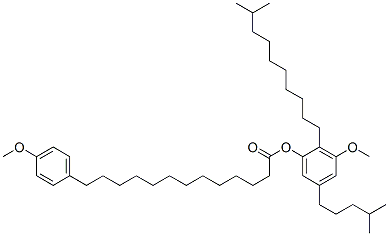 13-(4-Methoxyphenyl)tridecanoic acid 3-methoxy-2-(9-methyldecyl)-5-(4-methylpentyl)phenyl ester 구조식 이미지
