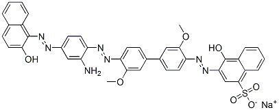 3-[[4'-[[2-Amino-4-[(2-hydroxy-1-naphthalenyl)azo]phenyl]azo]-3,3'-dimethoxy[1,1'-biphenyl]-4-yl]azo]-4-hydroxynaphthalene-1-sulfonic acid sodium salt 구조식 이미지