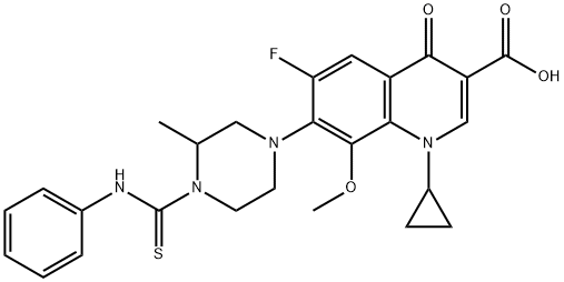 3-Quinolinecarboxylic acid, 1-cyclopropyl-6-fluoro-1,4-dihydro-8-Methoxy-7-[3-Methyl-4-[(phenylaMino)thioxoMethyl]-1-piperazinyl]-4-oxo- 구조식 이미지