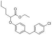 Hexanoic acid, 2-(4-((4-chlorophenyl)methyl)phenoxy)-, ethyl ester, (+ -)- Structure