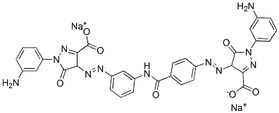 1-(3-Aminophenyl)-4-[[3-[[4-[[[1-(3-aminophenyl)-3-carboxy-4,5-dihydro-5-oxo-1H-pyrazol]-4-yl]azo]benzoyl]amino]phenyl]azo]-4,5-dihydro-5-oxo-1H-pyrazole-3-carboxylic acid disodium salt 구조식 이미지