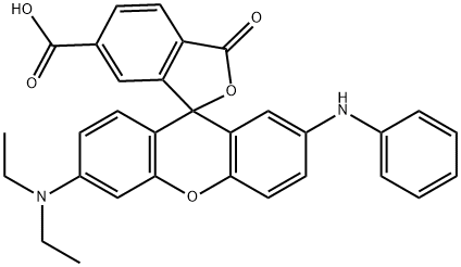 6'-(Diethylamino)-3-oxo-2'-(phenylamino)spiro[isobenzofuran-1(3H),9'-[9H]xanthene]-6-carboxylic acid 구조식 이미지