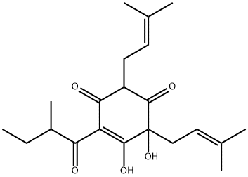2,6-Diprenyl-5,6-dihydroxy-4-(1-oxo-2-methylbutyl)-4-cyclohexene-1,3-dione 구조식 이미지