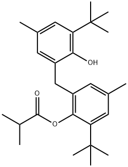 2-Methylpropionic acid 2-tert-butyl-6-[(3-tert-butyl-2-hydroxy-5-methylphenyl)methyl]-4-methylphenyl ester 구조식 이미지