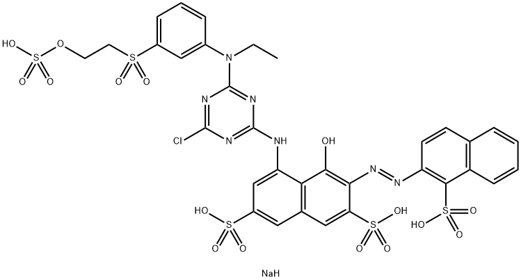 5-[[4-Chloro-6-[ethyl[3-[[2-(sulfooxy)ethyl]sulfonyl] phenyl]amino]-1,3,5-triazin-2-yl]amino]-4-hydroxy-3-[(1-sulfo-2-naphthalenyl)azo]-2,7-naphthalenedisulfonic acid sodium salt 구조식 이미지