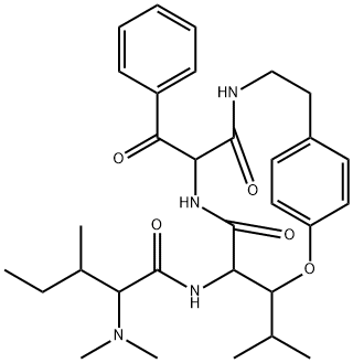 N-[7-Benzoyl-3-(1-methylethyl)-5,8-dioxo-2-oxa-6,9-diazabicyclo[10.2.2]hexadeca-1(14),12,15-trien-4-yl]-2-(dimethylamino)-3-methylpentanamide 구조식 이미지