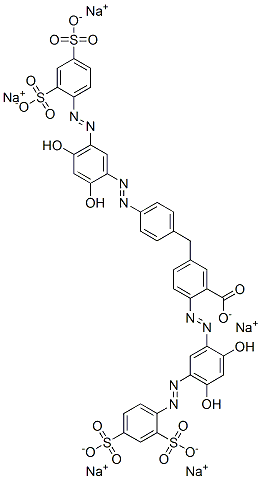 2-[[5-[(2,4-Disulfophenyl)azo]-2,4-dihydroxyphenyl]azo]-5-[[4-[[5-[(2,4-disulfophenyl)azo]-2,4-dihydroxyphenyl]azo]phenyl]methyl]benzoic acid pentasodium salt 구조식 이미지