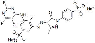 3-[(5-Chloro-2,6-difluoro-4-pyrimidinyl)amino]-5-[[[4,5-dihydro-3-methyl-5-oxo-1-(4-sulfophenyl)-1H-pyrazol]-4-yl]azo]-4-methylbenzenesulfonic acid disodium salt 구조식 이미지