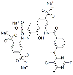 tetrasodium 5-[[3-[(5-chloro-2,6-difluoropyrimidin-4-yl)amino]benzoyl]amino]-3-[(2,5-disulphonatophenyl)azo]-4-hydroxynaphthalene-2,7-disulphonate 구조식 이미지