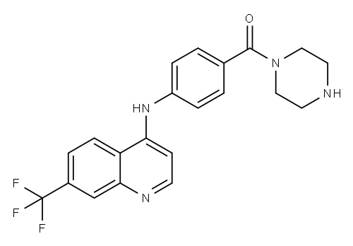 피페라진,1-(4-((7-(트리플루오로메틸)-4-퀴놀리닐)아미노)벤조일)- 구조식 이미지