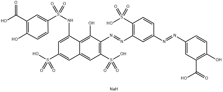 pentasodium 5-[[[7-[[5-[(3-carboxylato-4-hydroxyphenyl)azo]-2-sulphonatophenyl]azo]-8-hydroxy-3,6-disulphonato-1-naphthyl]amino]sulphonyl]salicylate Structure