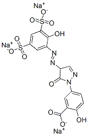 5-[[4,5-Dihydro-4-[(2-hydroxy-3,5-disulfophenyl)azo]-5-oxo-1H-pyrazol]-1-yl]-2-hydroxybenzoic acid trisodium salt 구조식 이미지