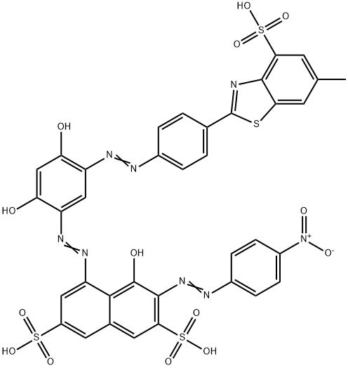5-[[2,4-dihydroxy-5-[[4-(6-methyl-4-sulphobenzothiazol-2-yl)phenyl]azo]phenyl]azo]-4-hydroxy-3-[(4-nitrophenyl)azo]naphthalene-2,7-disulphonic acid 구조식 이미지