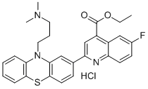 4-Quinolinecarboxylic acid, 2-(10-(3-(dimethylamino)propyl)-10H-phenot hiazin-2-yl)-6-fluoro-,ethyl ester, monohydrochloride 구조식 이미지
