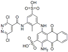 1-Amino-4-[[3-[[(3,6-dichloro-4-pyridazinyl)carbonyl]amino]-2-methyl-5-sulfophenyl]amino]-9,10-dihydro-9,10-dioxo-2-anthracenesulfonic acid 구조식 이미지