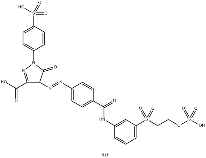 trisodium 4,5-dihydro-5-oxo-4-[[4-[[[3-[[2-(sulphonatooxy)ethyl]sulphonyl]phenyl]amino]carbonyl]phenyl]azo]-1-(4-sulphonatophenyl)-1H-pyrazole-3-carboxylate  구조식 이미지