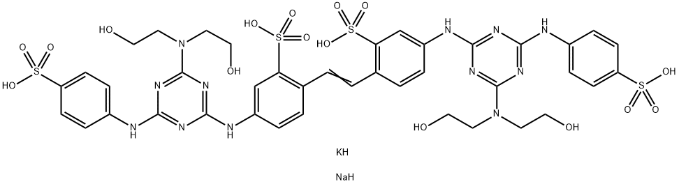 4,4'-bis[[4-[bis(2-hydroxyethyl)amino]-6-[(4-sulphophenyl)amino]-1,3,5-triazin-2-yl]amino]stilbene-2,2'-disulphonic acid, potassium sodium salt Structure