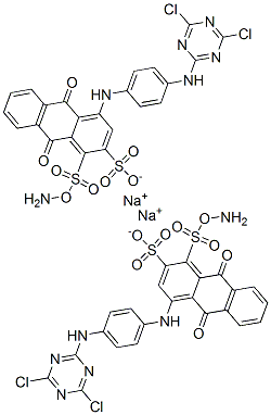 disodium 1-amino-4-[[4-[(4,6-dichloro-1,3,5-triazin-2-yl)amino]phenyl]amino]-9,10-dihydro-9,10-dioxoanthracenedisulphonate 구조식 이미지