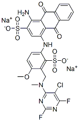 disodium 1-amino-4-[[3-[[(5-chloro-2,6-difluoro-4-pyrimidinyl)methylamino]methyl]-4-methoxysulphonatophenyl]amino]-9,10-dihydro-9,10-dioxoanthracene-2-sulphonate 구조식 이미지